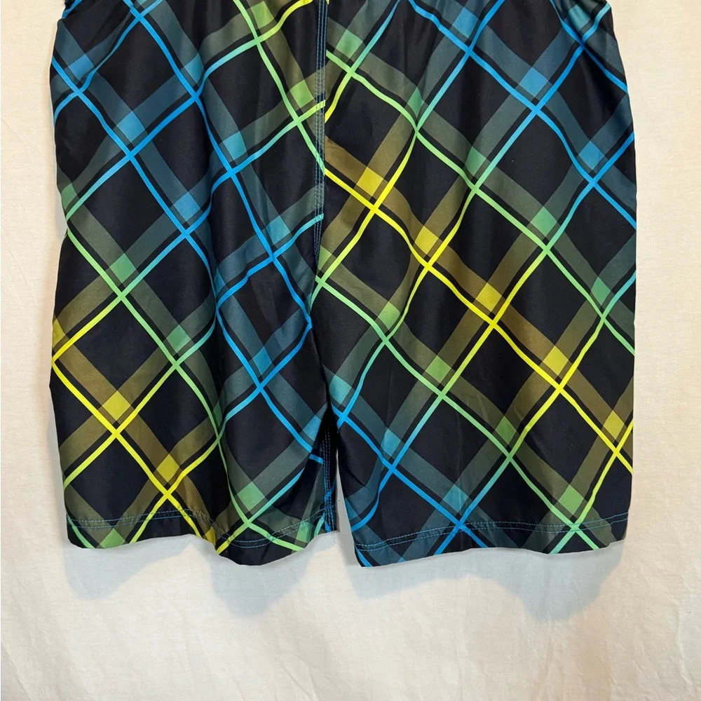 G-45 Men’s Speedo Black‎ Blue & Yellow Lined Summer Board Shorts Size XL